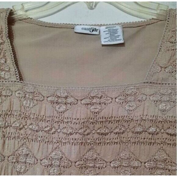 East 5th Shirt Ladies Medium Tan Square Neck‎ Short Sleeve Romantic Classic - Picture 3 of 7